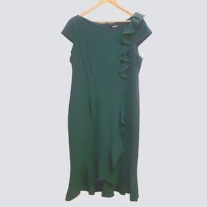 GLAMOUR brand Green Faux Wrap, Ruffle Detail, Cap Sleeve Dress sz. 16
